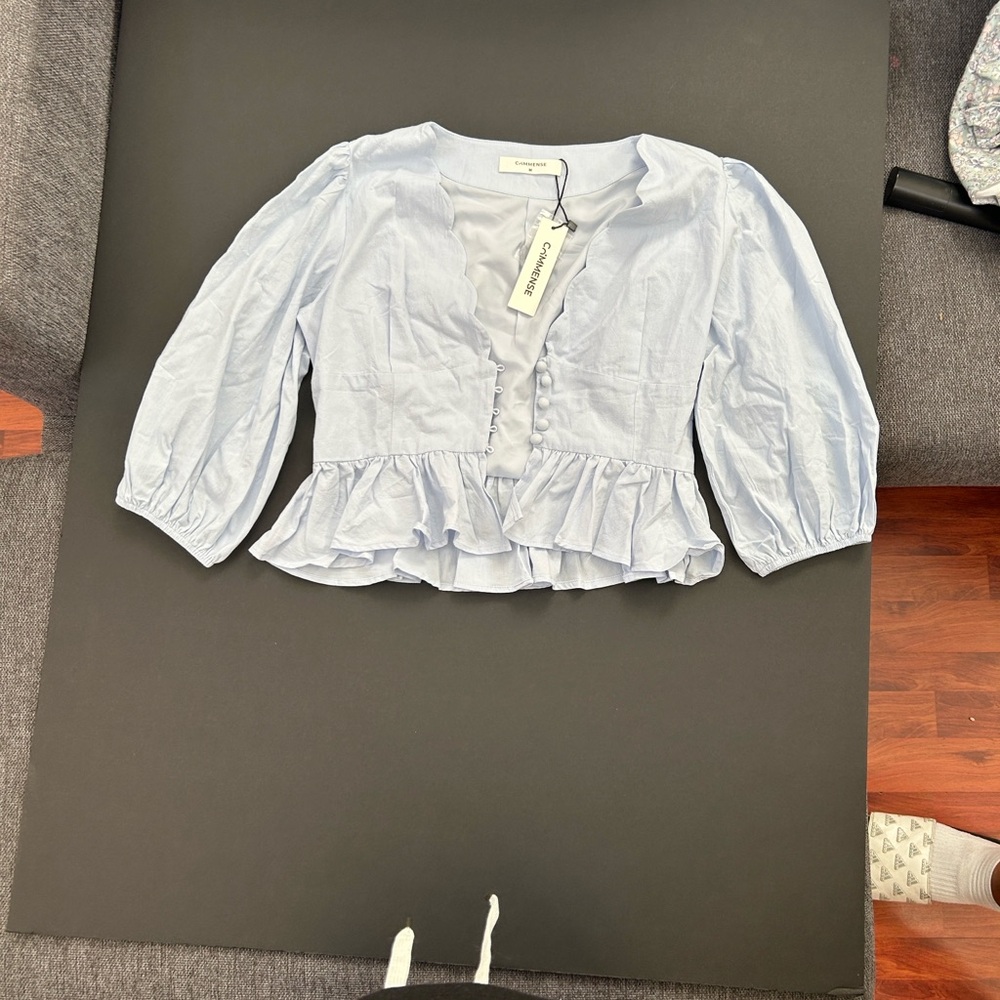 Commense Sky Blue Ruffle Top